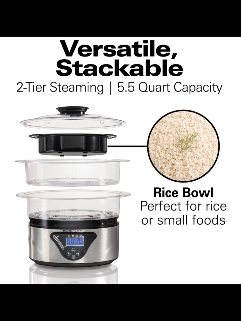 Hamilton Beach 2-Tier Electric Food Steamer - Stainless Steel and Clear